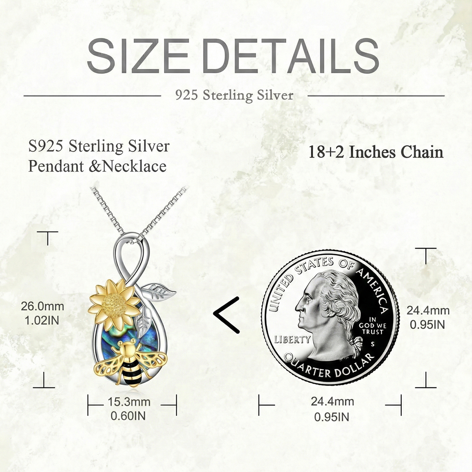 Bee Necklace 925 Sterling Silver Infinity Love Pendant